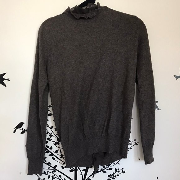 ANN TAYLOR ruffle cardigan XS chocolate brown - Picture 7 of 8